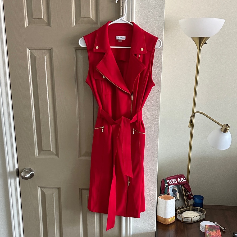 Calvin Klein Red Sleeveless Mini Dress with Belt